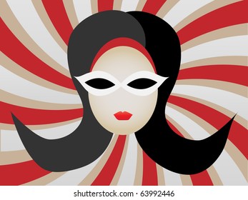 1960s Woman's Head inside Swirl vector illustration