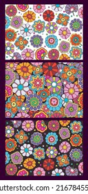 1960s-1970s Style Floral Pattern. Fantastic Flowers Psychedelic Backgrounds Set