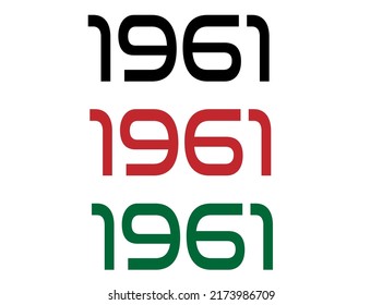 1961 year. Year set for comemoration in black, red and green. Vetor with background white.