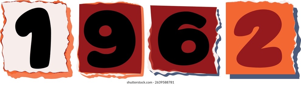 1962 Retro torn paper number Design art