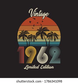 1962 vintage retro t shirt design, vector, black background