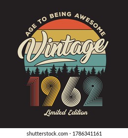 1962 vintage retro t shirt design, vector, black background