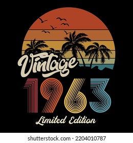 Diseño de camisetas retro vintage de 1963, vector, fondo negro