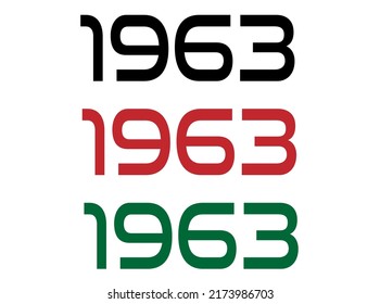 1963 año. Año de conmemoración en negro, rojo y verde. Vetor con fondo blanco.