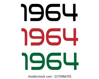 1964 year. Year set for comemoration in black, red and green. Vetor with background white.