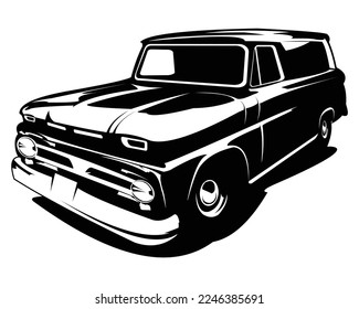1965 panel truck silhouette view from front on white background. Best for logo, badge, emblem, icon, sticker design and trucking industry. vector illustration available in eps 10.