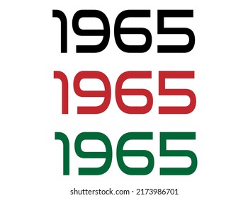 1965. Año de conmemoración en negro, rojo y verde. Vetor con fondo blanco.