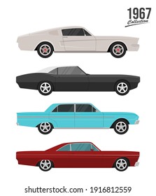 1967 classic muscle car collection in vector. Side view with perspective. Car vector.