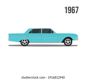 1967 classic muscle car in vector with cyan color. Side view with perspective. Car vector.