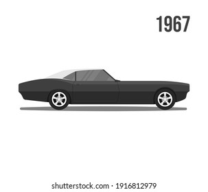 1967 classic muscle car in vector with black color. Side view with perspective. Car vector.