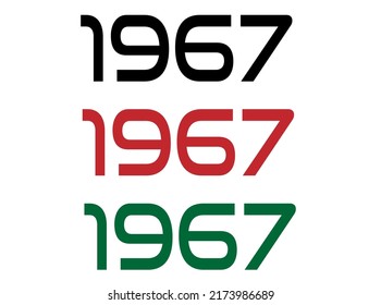 1967 año. Año de conmemoración en negro, rojo y verde. Vetor con fondo blanco.