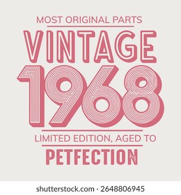 1968 vector vintage retro t-shirt design. Vintage authentic apparel typography. Grunge print for original t-shirt design. Graphics badge for retro clothes. Vector illustration. vintage t shirt print. 