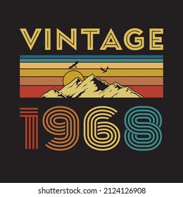 1968 retro vintage, original, diseño de camisetas vectorial fondo negro
