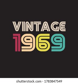 Diseño vintage retro de camiseta de 1969 vectorial fondo negro