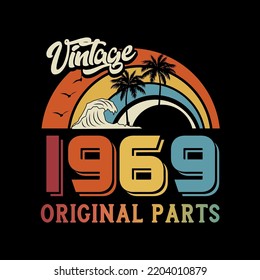 1969 vintage retro t shirt design, vector, black background