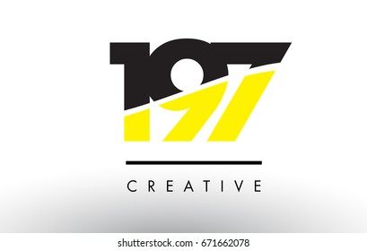 197 Black and Yellow Number Logo Design cut in half.