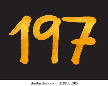 197 Number logo vector illustration, 197 Years Anniversary Celebration Vector Template, 197th birthday, Gold Lettering Numbers brush drawing hand drawn sketch, number logo design for print, t shirt