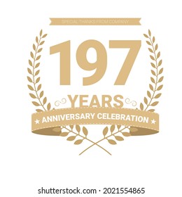 197 years anniversary vector icon, logo. Graphic design element with number and text composition for 197th anniversary