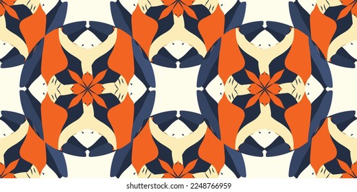 1970 abstract flower seamless pattern. Hand-Drawn Vector Illustration. Seventies Style, Groovy Background, Wallpaper.
