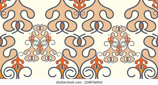 1970 abstract flower seamless pattern. Hand-Drawn Vector Illustration. Seventies Style, Groovy Background, Wallpaper.