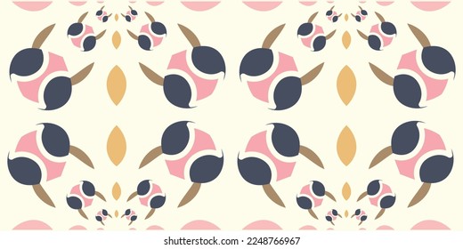 1970 abstract flower seamless pattern. Hand-Drawn Vector Illustration. Seventies Style, Groovy Background, Wallpaper.