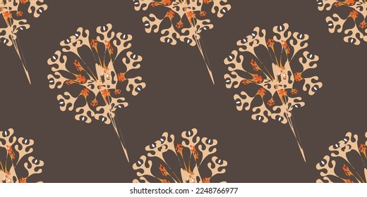 1970 abstract flower seamless pattern. Hand-Drawn Vector Illustration. Seventies Style, Groovy Background, Wallpaper.