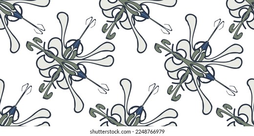 1970 abstract flower seamless pattern. Hand-Drawn Vector Illustration. Seventies Style, Groovy Background, Wallpaper.