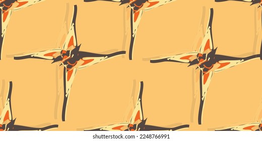 1970 abstract flower seamless pattern. Hand-Drawn Vector Illustration. Seventies Style, Groovy Background, Wallpaper.
