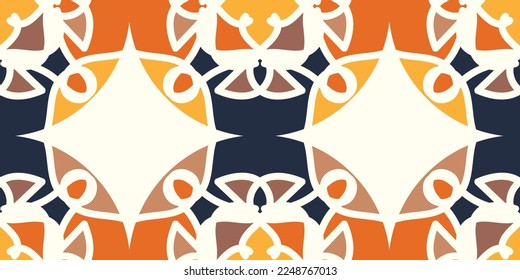 1970 abstract flower seamless pattern. Hand-Drawn Vector Illustration. Seventies Style, Groovy Background, Wallpaper.