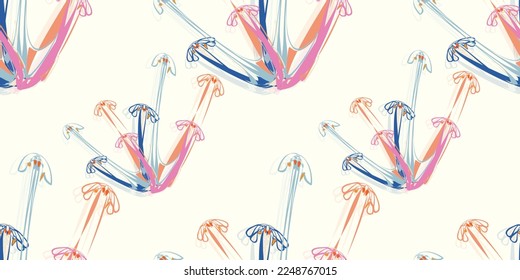 1970 abstract flower seamless pattern. Hand-Drawn Vector Illustration. Seventies Style, Groovy Background, Wallpaper.