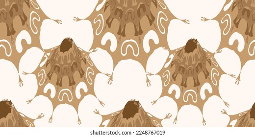 1970 abstract flower seamless pattern. Hand-Drawn Vector Illustration. Seventies Style, Groovy Background, Wallpaper.