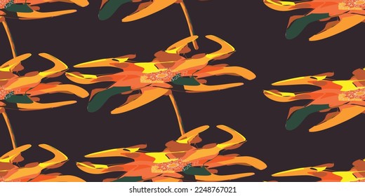 1970 abstract flower seamless pattern. Hand-Drawn Vector Illustration. Seventies Style, Groovy Background, Wallpaper.