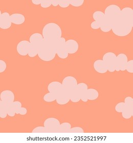 1970 Clouds seamless pattern. Naive groovy Background. Doodle boho sky pattern of natural tones. Contemporary trendy backgrounds for kids. Scandinavian nursery print