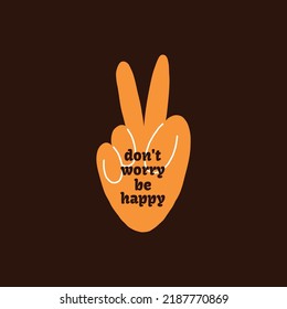 1970 colorful vector clipart illustration one the black background. Peace sign. Hand gesture V victory or peace sign. Fun hippie lettering with 1970 groovy retro element. Colorful 1970 vibe