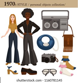 1970 Fashion Style Man And Woman Personal Objects