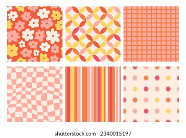 1970 flowers, trippy grid, strip seamless patterns