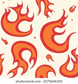 Patrón de Fuego Groovy Retro de 1970. Naranja vintage, rojo y beige. Estética del vector Hippie. Diseño plano. Portada gráfica de moda, camiseta, pegatina, papel tapiz, medios sociales. 