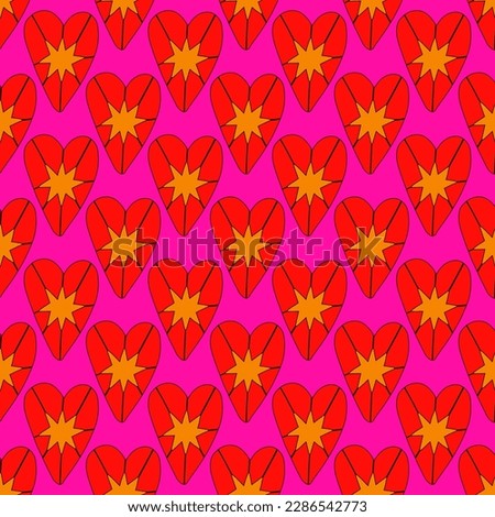 1970 psychedelic seamless pattern. 1970s good vibes hearts ornament. 1960 retro Valentine. Hippie peace and love. Funky and groove card. Trippy art.Hippie wallpaper background poster