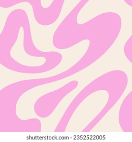 1970 psychedelic trippy y2k seamless pattern with groovy wave. Modern naive Retro 70s trendy background. Minimalist nursery print of psychedelic Pink curvy shapes on pastel backdrop