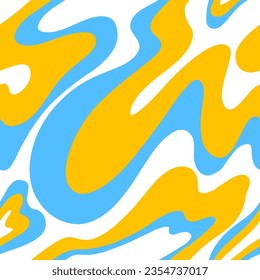 1970 psychedelic trippy y2k seamless pattern with groovy wave. Modern naive Retro 70s trendy background. Minimalist nursery print of psychedelic yellow and blue curvy shapes.
