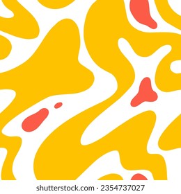 1970 psychedelic trippy y2k seamless pattern with groovy wave. Modern naive Retro 70s trendy background. Minimalist nursery print of psychedelic yellow curvy shapes.