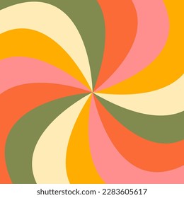 1970 retro seamless pattern in orange, pink, yellow and green colors. 70s hand-Drawn vector Illustration groovy background, hippie wallpaper.
