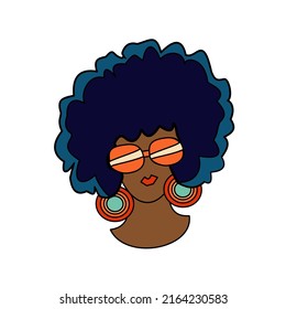 1970 sticker African-american girl portrait. Vector illustration isolated on white background