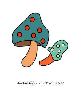 1970 sticker Psychedelic mushrooms Vector illustration isolated on white background