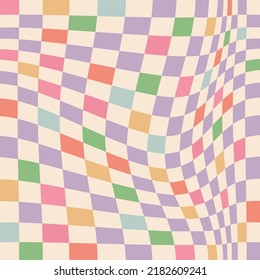 Patrón de Seamless Grid Trippy de 1970 en colores del arcoiris pastel. Ilustración de vectores de mano. Estilo Setenties, Fondo Groovy, Papel de escritorio, Imprimir. Diseño plano, estética hippie.