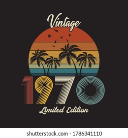 1970 vintage retro t shirt design, vector, black background