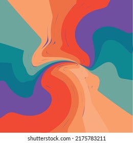 1970 Wavy Swirl  Pattern in Orange and Pink Colors. Seventies Style, Groovy Background, Wallpaper, Print. Flat, Hippie Aesthetic