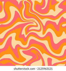 1970 Wavy Swirl Seamless Pattern in Orange   Pink Colors  Hand  Drawn Vector Illustration  Seventies Style  Groovy Background  Wallpaper  Print  Flat Design  Hippie Aesthetic 