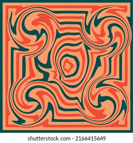 1970 Wavy Swirl Seamless Pattern in Orange and Pink Colors. Seventies Style, Groovy Background, Wallpaper, Print. Flat, Hippie Aesthetic