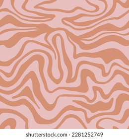 1970 Giro ondulado sin fisuras en tonos rosa y marrón. Ilustración vectorial dibujada a mano. Estilo de 70 años, fondo gruñón, papel pintado, impresión. Diseño plano, estética hippie. Ilustración del vector
